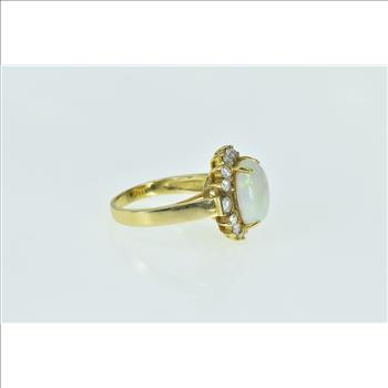 14K Natural Opal Diamond Halo Statement Yellow Gold Ring, Size 8