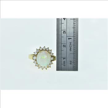 14K Natural Opal Diamond Halo Statement Yellow Gold Ring, Size 8