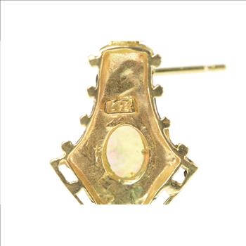 14K Natural Opal Elaborate Dangle Statement Yellow Gold Earrings