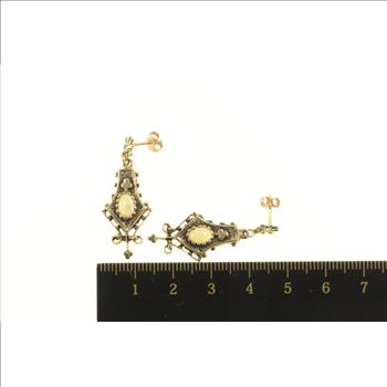 14K Natural Opal Elaborate Dangle Statement Yellow Gold Earrings
