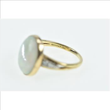 14K Natural Oval Opal Diamond Statement Yellow Gold Ring, Size 7.25