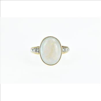 14K Natural Oval Opal Diamond Statement Yellow Gold Ring, Size 7.25