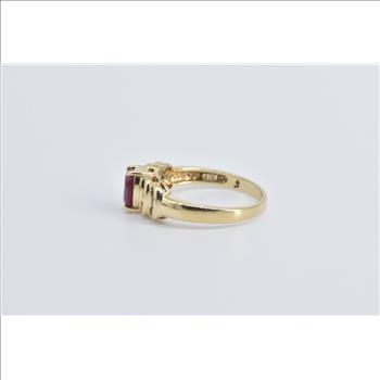 14K Natural Oval Ruby Diamond Crescent Statement Yellow Gold Ring, Size 6.25