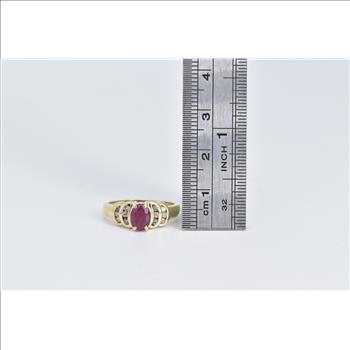 14K Natural Oval Ruby Diamond Crescent Statement Yellow Gold Ring, Size 6.25