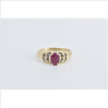 14K Natural Oval Ruby Diamond Crescent Statement Yellow Gold Ring, Size 6.25