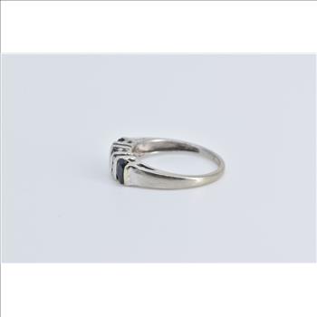 14K Natural Oval Sapphire Diamond Statement White Gold Ring, Size 6.5