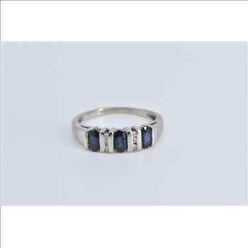 14K Natural Oval Sapphire Diamond Statement White Gold Ring, Size 6.5