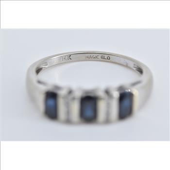 14K Natural Oval Sapphire Diamond Statement White Gold Ring, Size 6.5