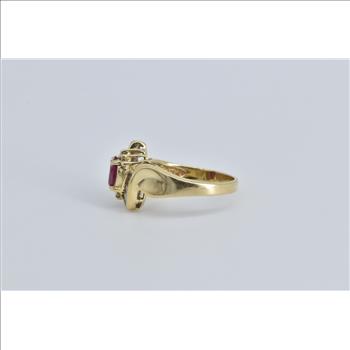 14K Natural Ruby Natural Diamond Baguette Bypass Yellow Gold Ring, Size 6.75