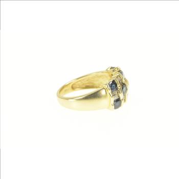 14K Natural Sapphire Baguette Diamond Statement Yellow Gold Ring, Size 7
