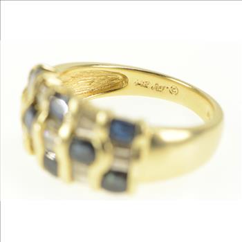 14K Natural Sapphire Baguette Diamond Statement Yellow Gold Ring, Size 7
