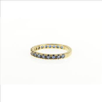 14K Natural Sapphire Classic Wedding Band Yellow Gold Ring, Size 9.25