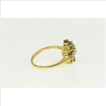 14K Natural Sapphire Diamond Cluster Vintage Yellow Gold Ring, Size 6.75