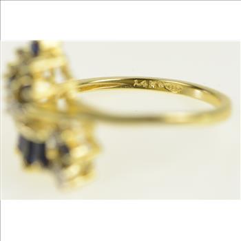 14K Natural Sapphire Diamond Cluster Vintage Yellow Gold Ring, Size 6.75