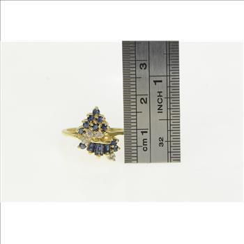 14K Natural Sapphire Diamond Cluster Vintage Yellow Gold Ring, Size 6.75