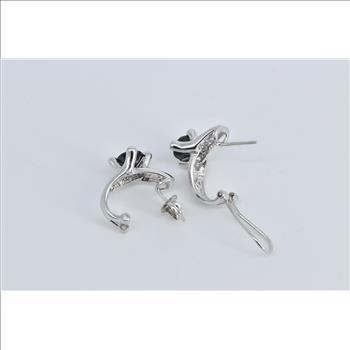 14K Natural Sapphire Natural Diamond French Clip White Gold Earring