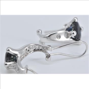 14K Natural Sapphire Natural Diamond French Clip White Gold Earring