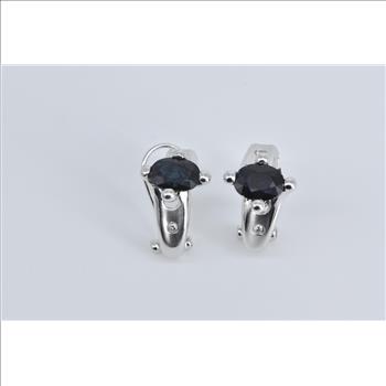 14K Natural Sapphire Natural Diamond French Clip White Gold Earring