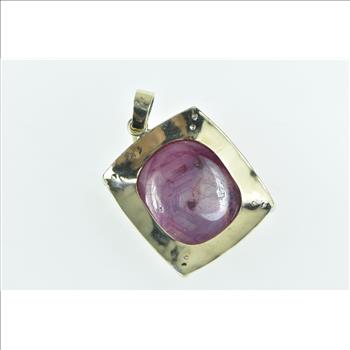 14K Natural Star Ruby Diamond Squared Statement Yellow Gold Pendant