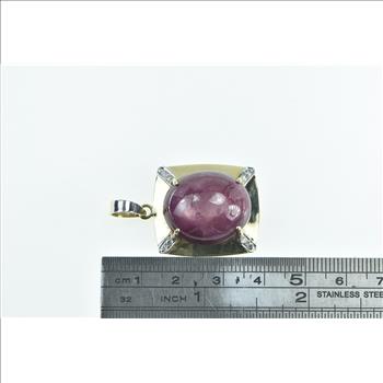 14K Natural Star Ruby Diamond Squared Statement Yellow Gold Pendant