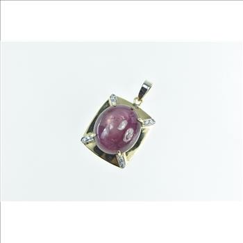 14K Natural Star Ruby Diamond Squared Statement Yellow Gold Pendant