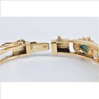 14K Natural Turquoise Diamond Floral Bangle Yellow Gold Bracelet 6.75