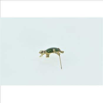 14K Nephrite Cabochon Vintage Turtle Tortoise Yellow Gold Pin/Brooch