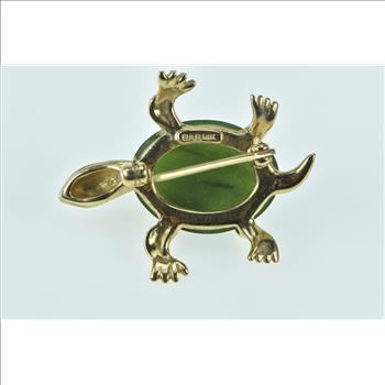 14K Nephrite Cabochon Vintage Turtle Tortoise Yellow Gold Pin/Brooch