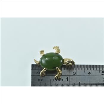 14K Nephrite Cabochon Vintage Turtle Tortoise Yellow Gold Pin/Brooch