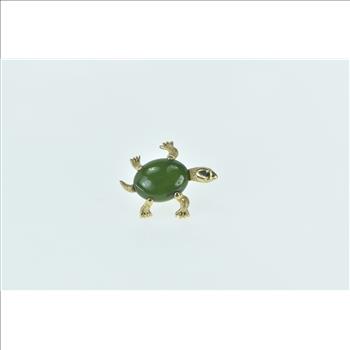 14K Nephrite Cabochon Vintage Turtle Tortoise Yellow Gold Pin/Brooch