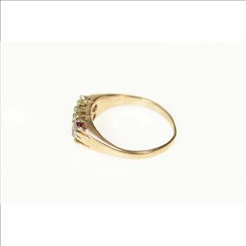 14K Old Mine Cut Natural Ruby & Diamond Classic Yellow Gold Ring, Size 5