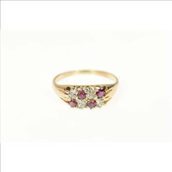 14K Old Mine Cut Natural Ruby & Diamond Classic Yellow Gold Ring, Size 5
