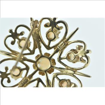 14K Opal Ornate Filigree Heart Star Vintage Yellow Gold Pendant/Pin