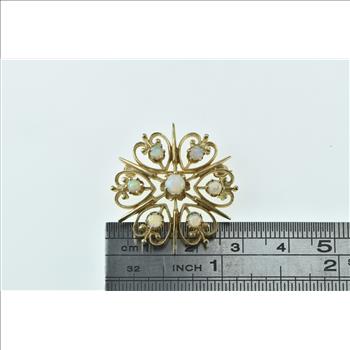 14K Opal Ornate Filigree Heart Star Vintage Yellow Gold Pendant/Pin