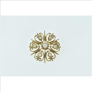 14K Opal Ornate Filigree Heart Star Vintage Yellow Gold Pendant/Pin