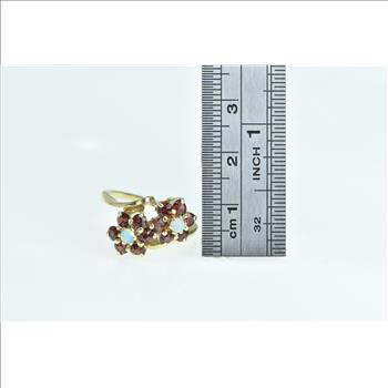 14K Opal Ruby Halo Flower Cluster Bypass Yellow Gold Ring, Size 6