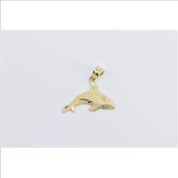 14K Orca Killer Whale Ocean Animal Statement Yellow Gold Pendant