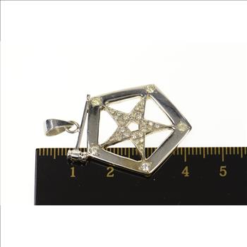 14K Order of the Eastern Star Diamond Gavel White Gold Pendant