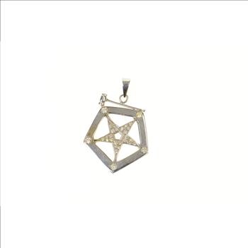 14K Order of the Eastern Star Diamond Gavel White Gold Pendant