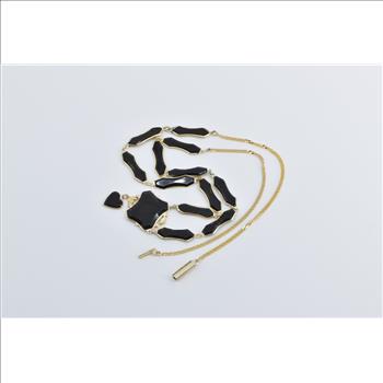 14K Ornate Black Onyx Drop Heart Mourning Yellow Gold Necklace 18