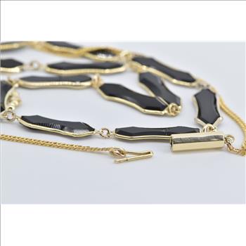 14K Ornate Black Onyx Drop Heart Mourning Yellow Gold Necklace 18