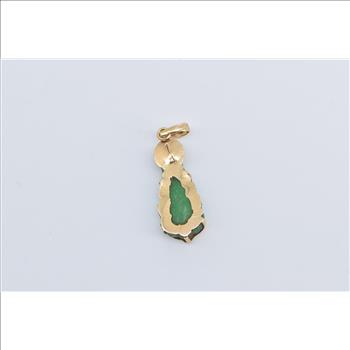 14K Ornate Carved Jade Chinese Buddha Yellow Gold Pendant