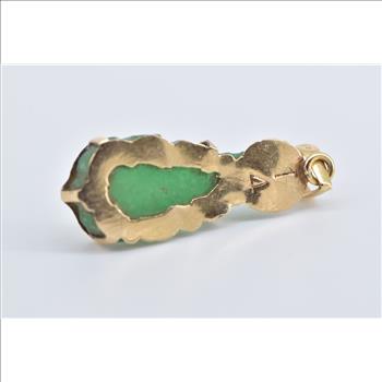 14K Ornate Carved Jade Chinese Buddha Yellow Gold Pendant