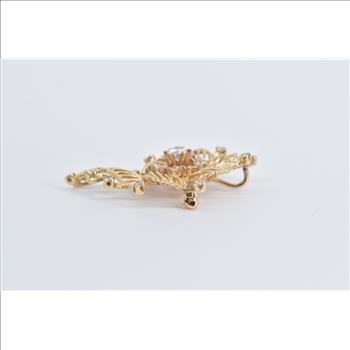 14K Ornate Diamond Filigree Scalloped Swirl Yellow Gold Pendant/Pin