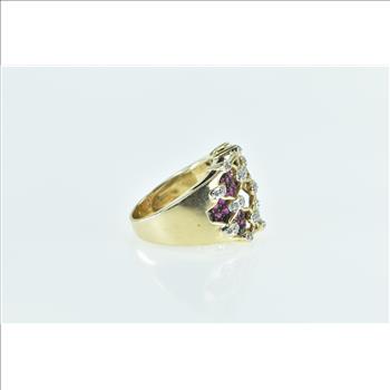 14K Ornate Diamond Ruby Lattice Statement Band Yellow Gold Ring, Size 8.5