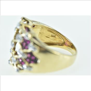 14K Ornate Diamond Ruby Lattice Statement Band Yellow Gold Ring, Size 8.5