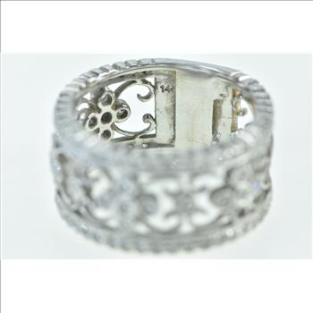 14K Ornate Diamond Scroll Filigree Statement Band White Gold Ring, Size 8