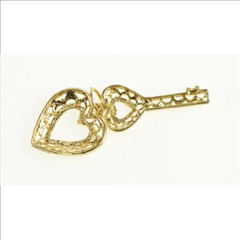 14K Ornate Filigree Heart Key Love Lock Motif Yellow Gold Charm/Pendant