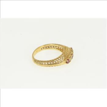 14K Ornate Filigree Ruby Diamond Ornate Band Yellow Gold Ring, Size 5.5