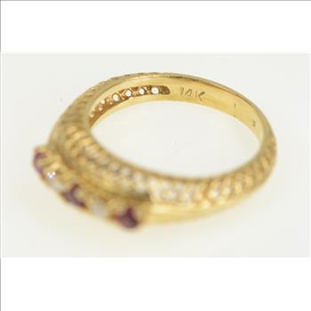 14K Ornate Filigree Ruby Diamond Ornate Band Yellow Gold Ring, Size 5.5